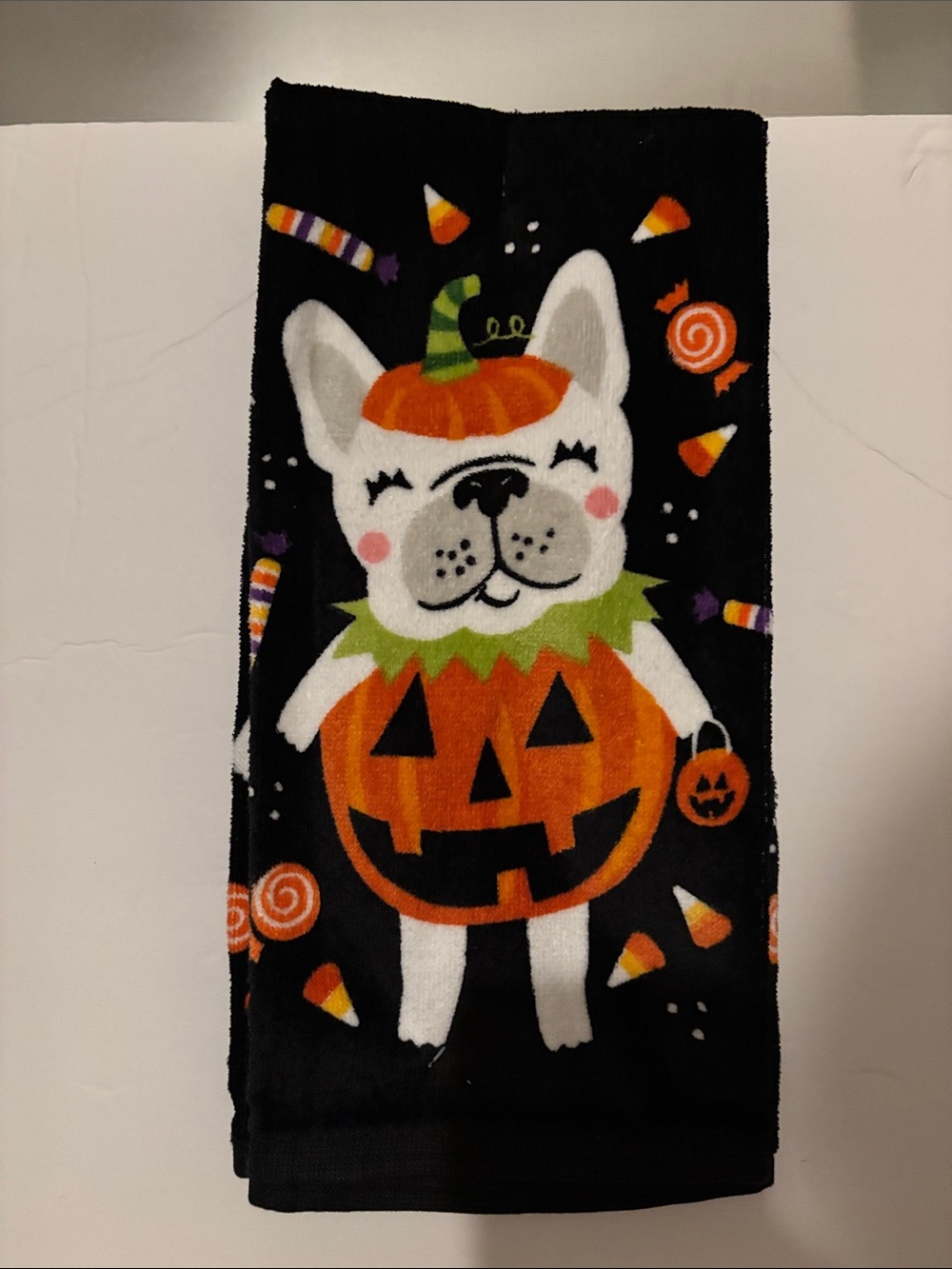 Halloween French bulldog in Pumpkin Costume 2 Towels - New